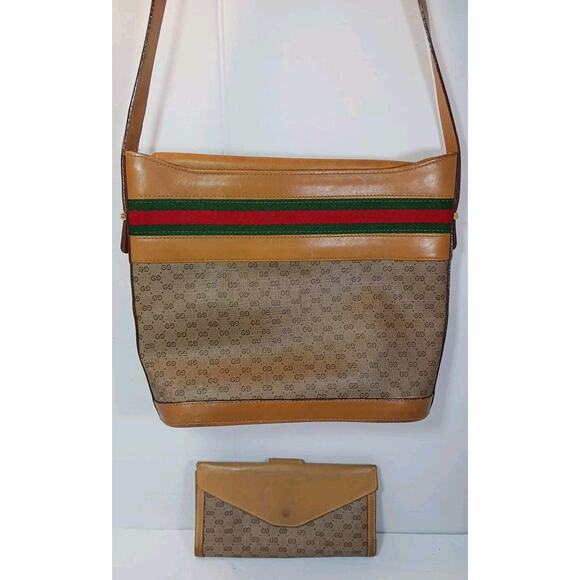 Vintage Gucci Tan Micro GG Monogram Ophidia Stripe Handbag And Wallet Set *Flaw - Picture 3 of 16